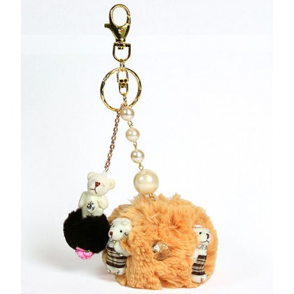 Key Chain - 12 PCS Pack - Teddy Bears w/ Faux Pearls - Brown - KC-GEB03BN